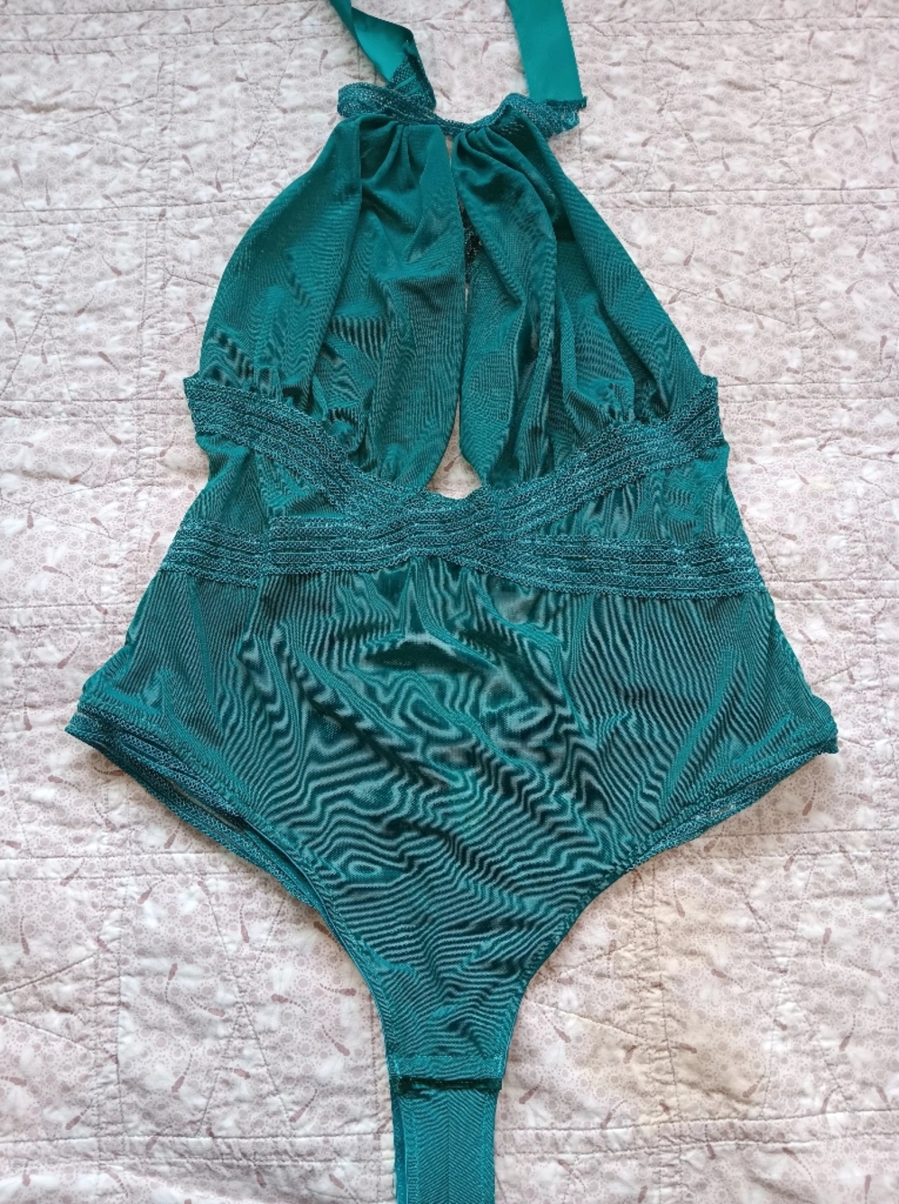 Teal Halter Lace-Trim Bodysuit Lingerie   Bundle